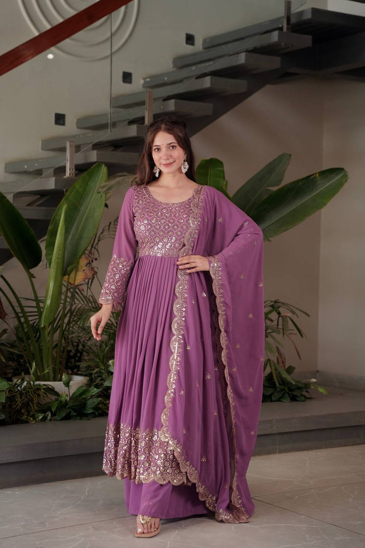 Purple Color Faux Georgette Full stitched Sharara set
