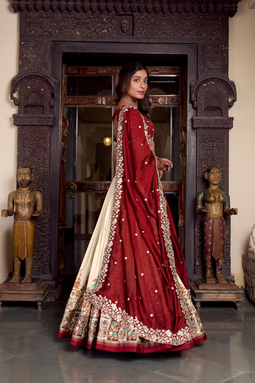 Tussar Silk Off White Printed With Foil Work Lehenga Choli