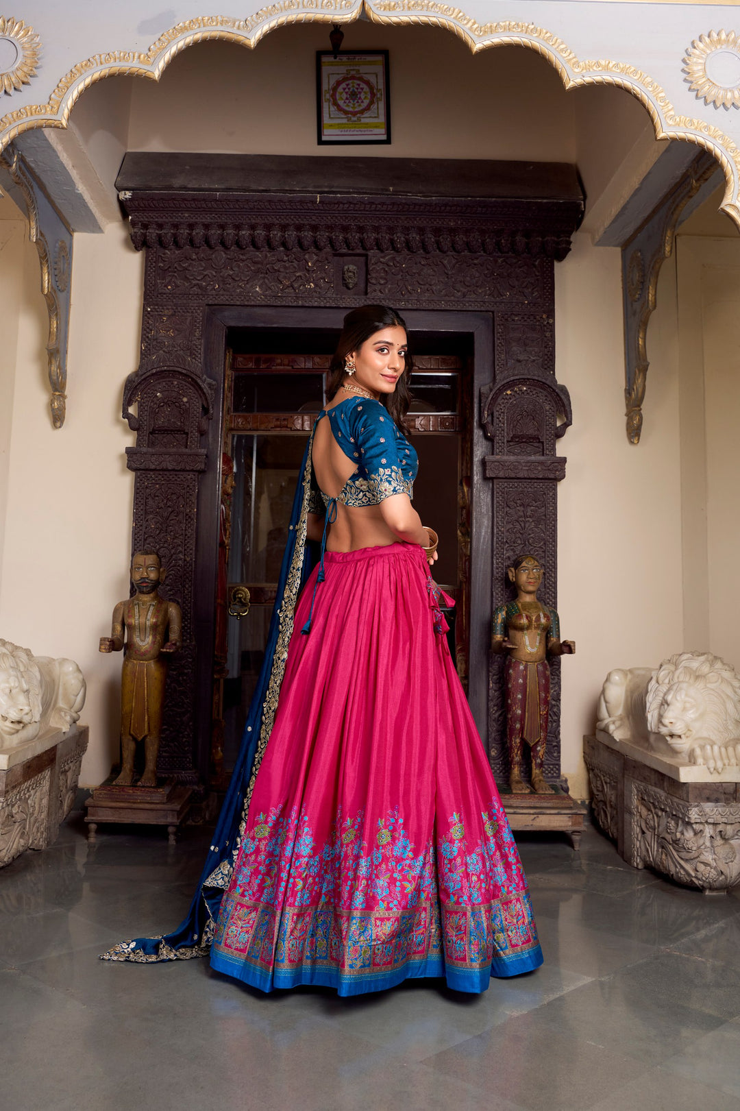Tussar Silk Pink Color Printed With Foil Work Lehenga Choli
