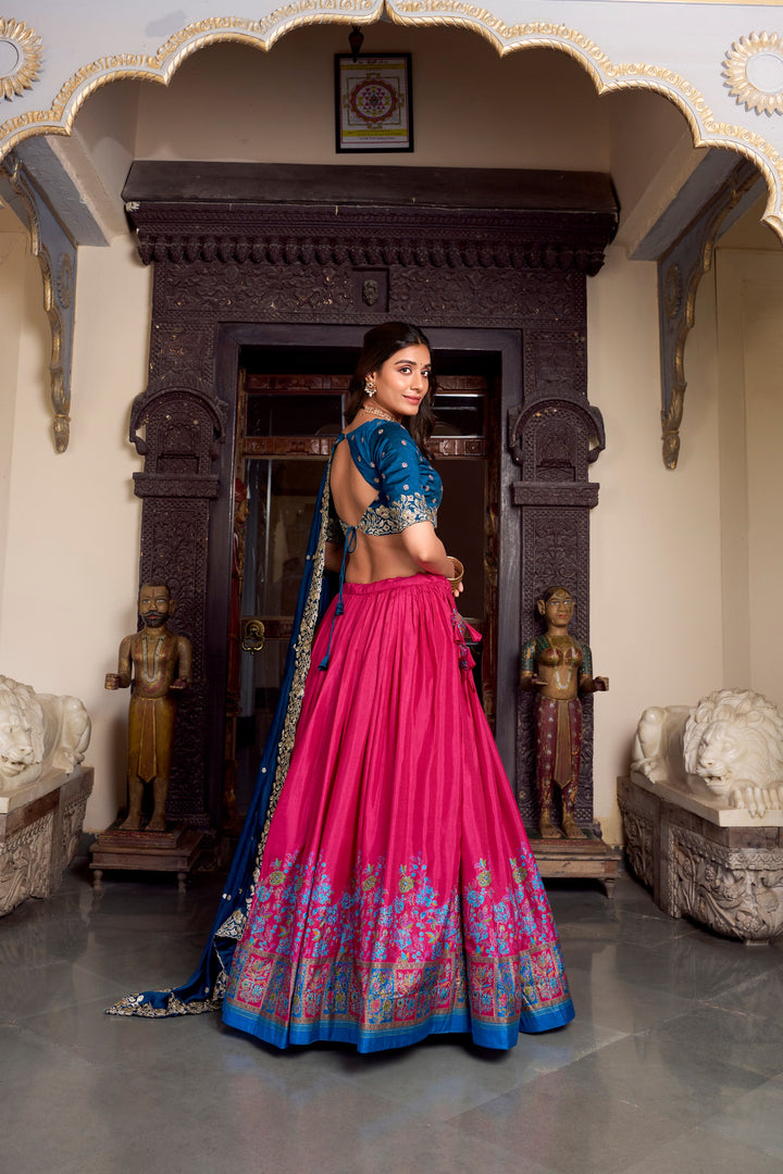 Tussar Silk Pink Color Printed With Foil Work Lehenga Choli