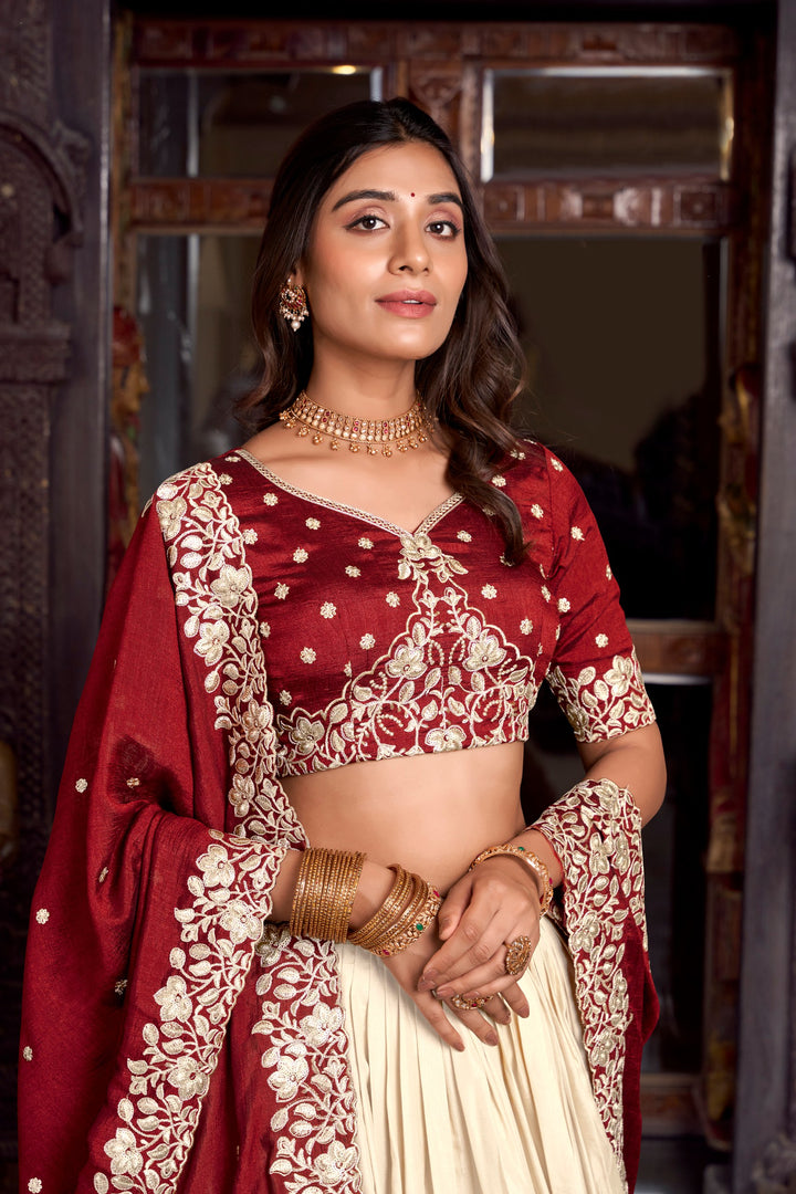 Tussar Silk Off White Printed With Foil Work Lehenga Choli