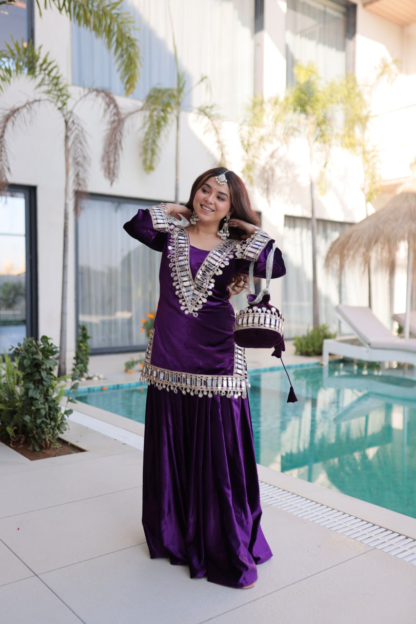 READYMADE PURPLE TOP-PALAZZO WITH BATWA SET