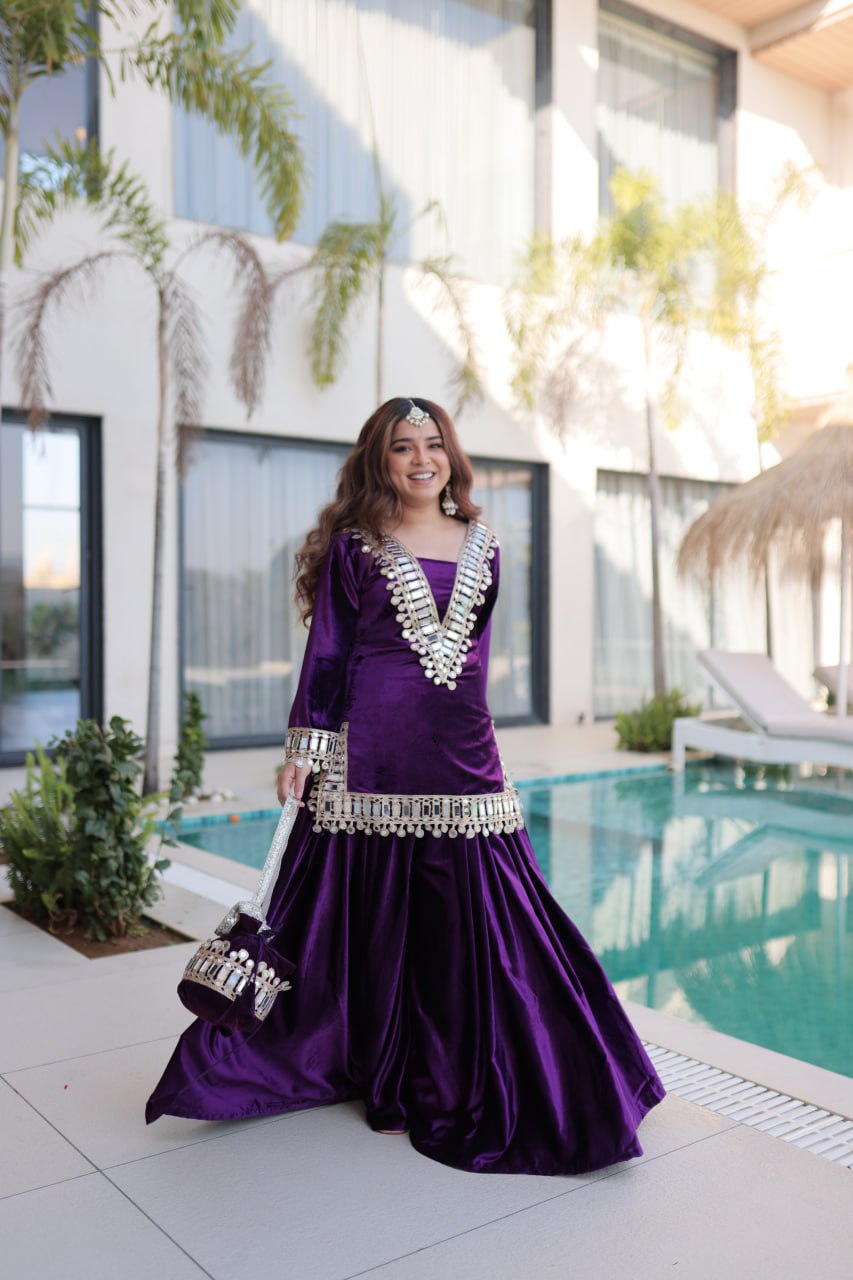 READYMADE PURPLE TOP-PALAZZO WITH BATWA SET