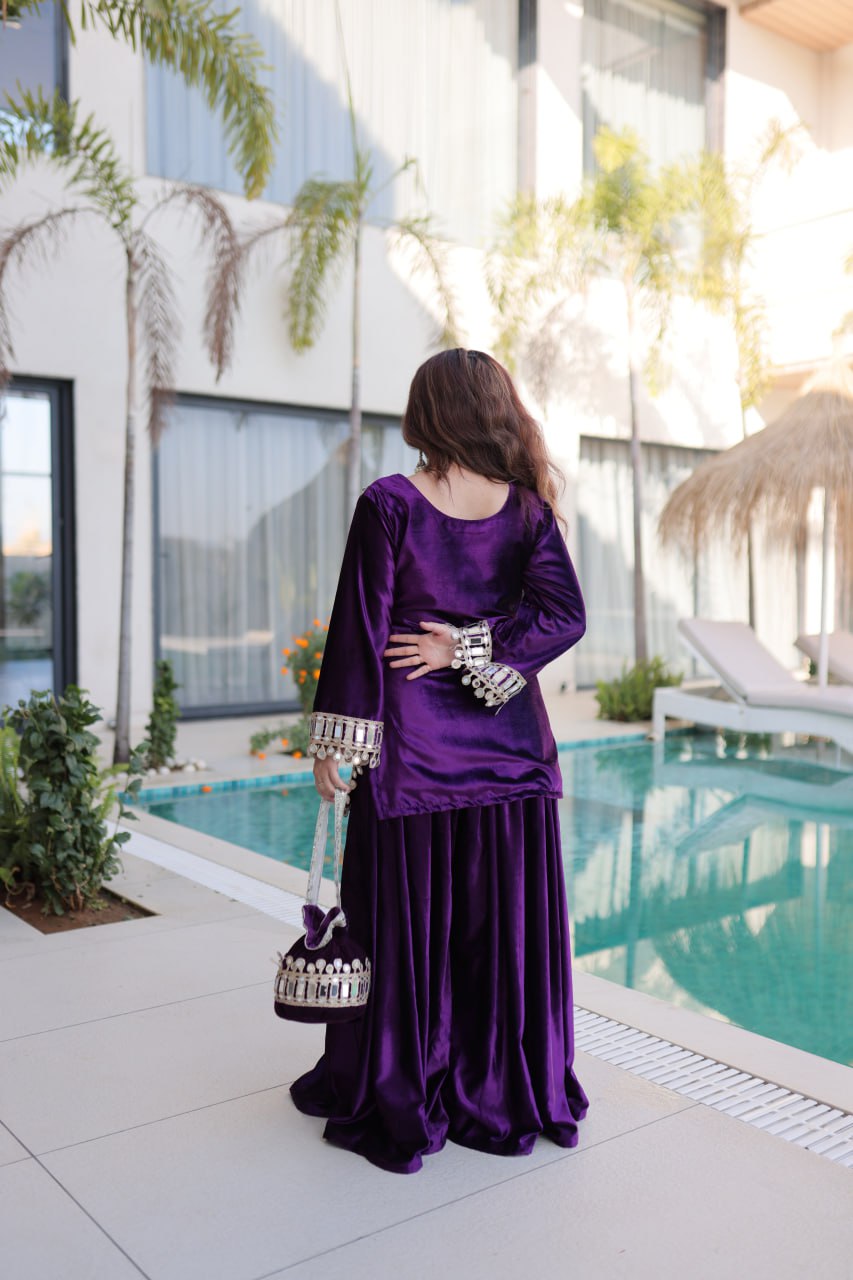 READYMADE PURPLE TOP-PALAZZO WITH BATWA SET