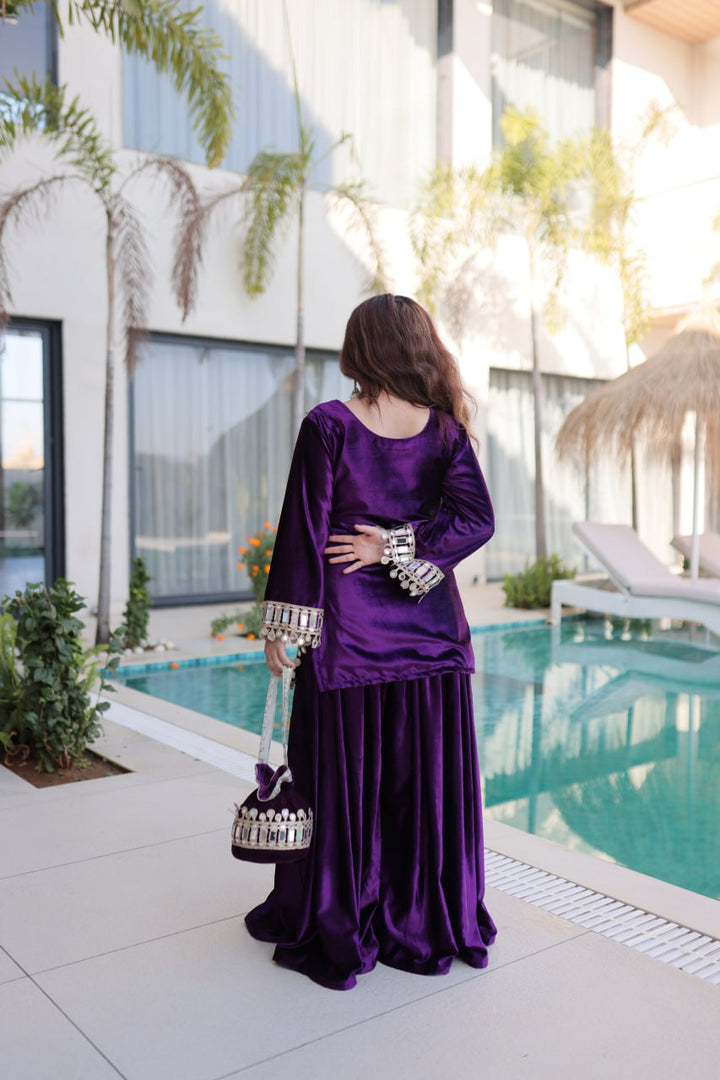 READYMADE PURPLE TOP-PALAZZO WITH BATWA SET