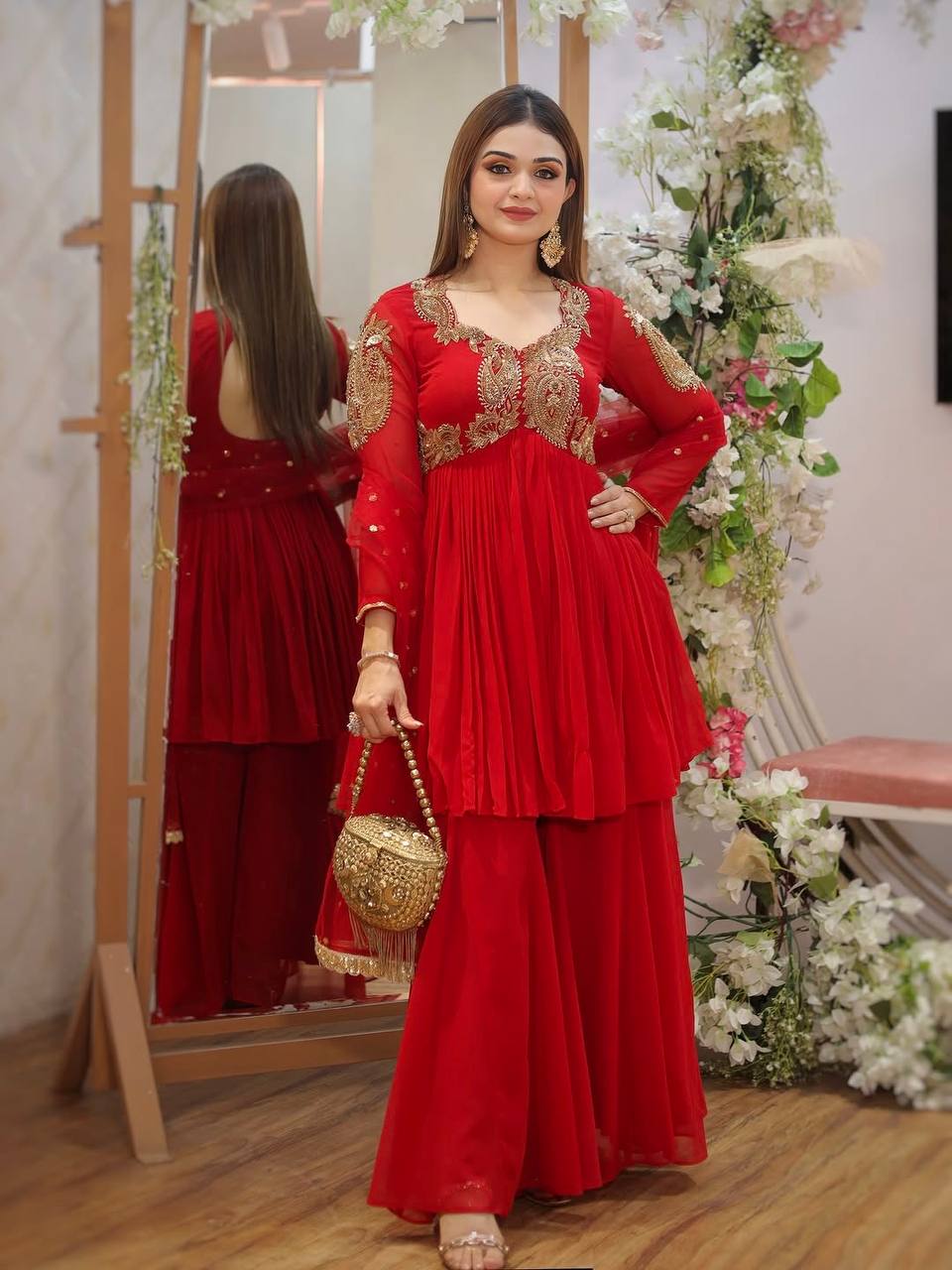 Heavy Fox Georgette Embroidery Sequins Work Gown