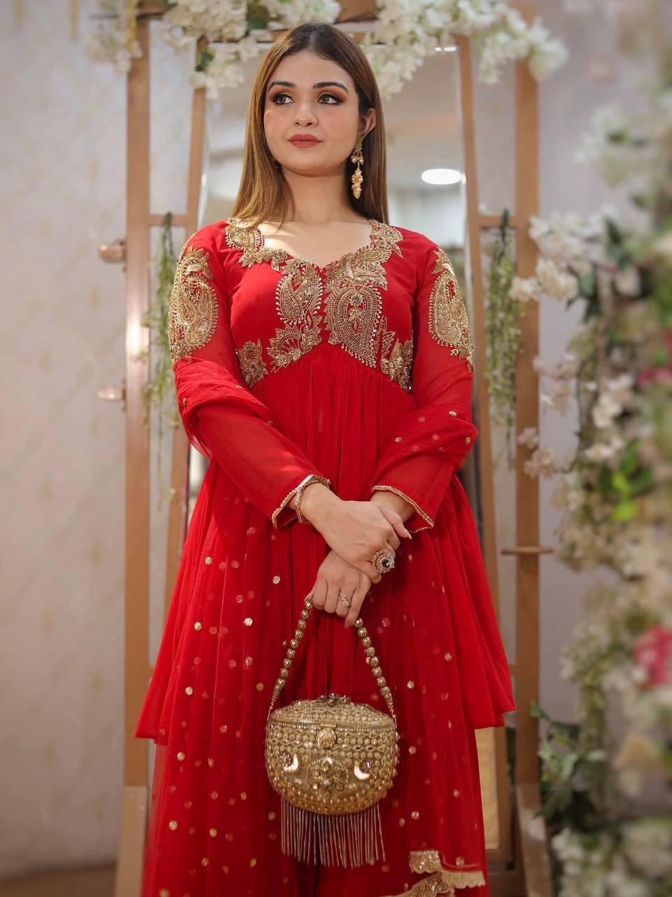 Heavy Fox Georgette Embroidery Sequins Work Gown