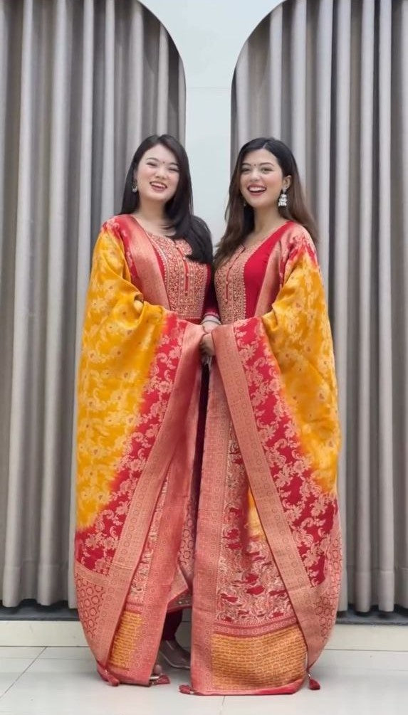 Anarkali Flared Kurti Pant Dupatta Set