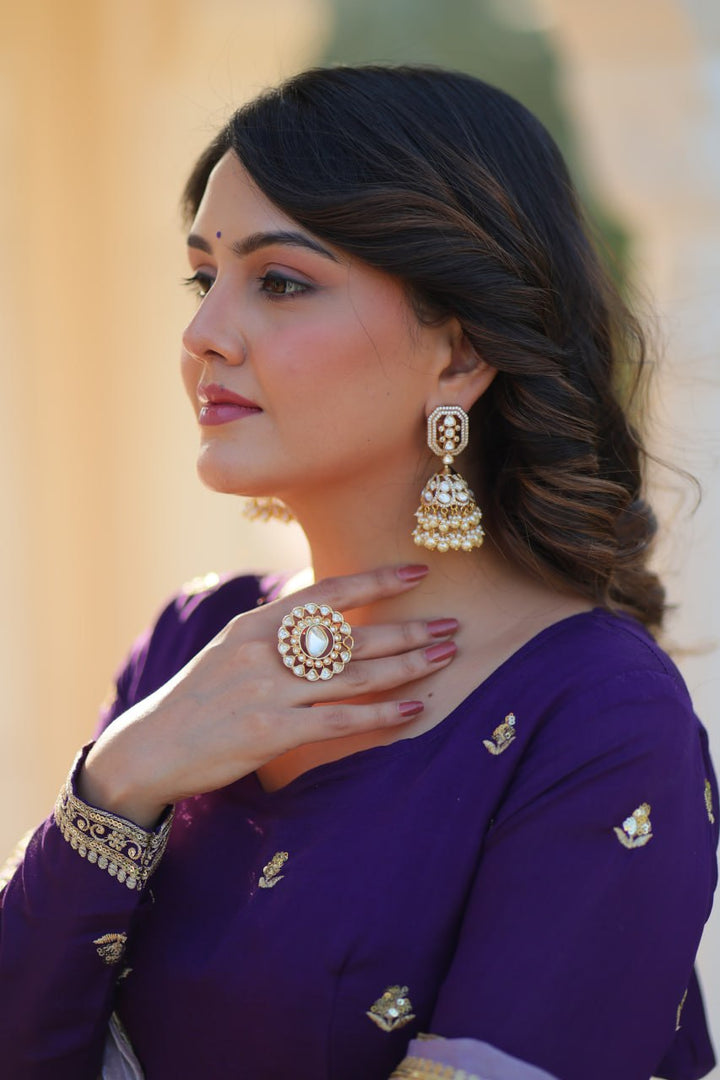 Purple Color Star Georgette with Embroidery Zari Sequins-work wedding Gown