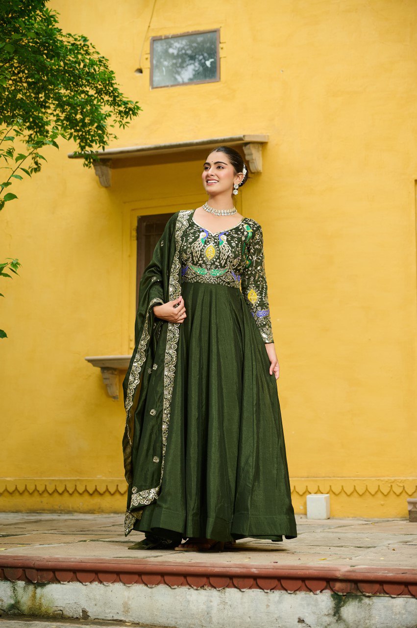 Vichitra Silk With Multi Thread & Zari Embroidered work Gown
