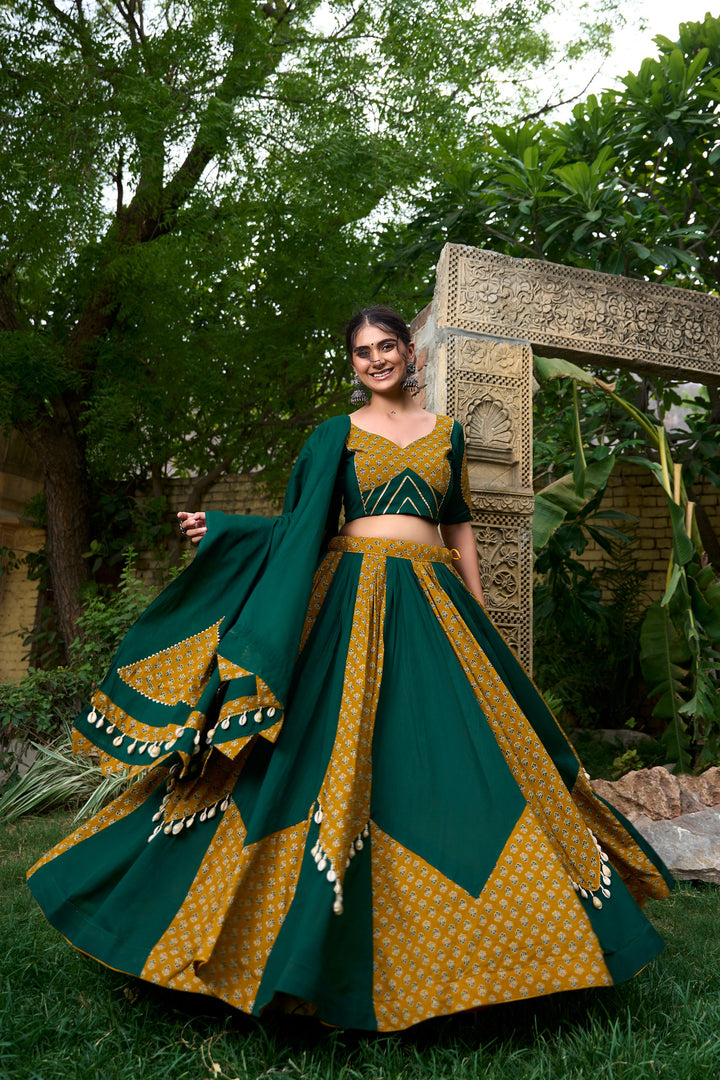 Plain with Printed Kali and Beautiful Cowrie (Kodi) Work