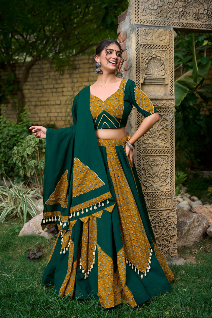 Plain with Printed Kali and Beautiful Cowrie (Kodi) Work