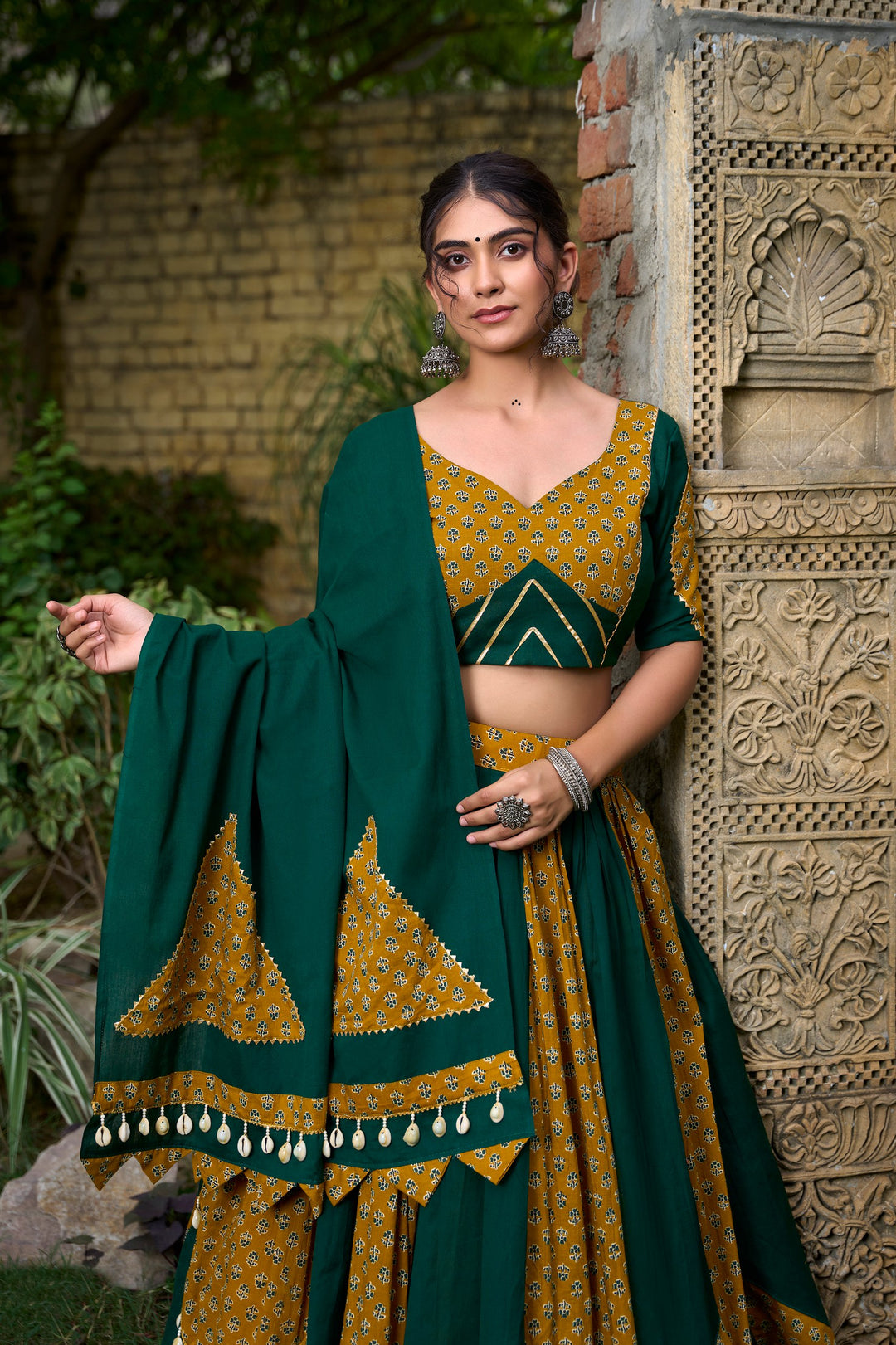Plain with Printed Kali and Beautiful Cowrie (Kodi) Work