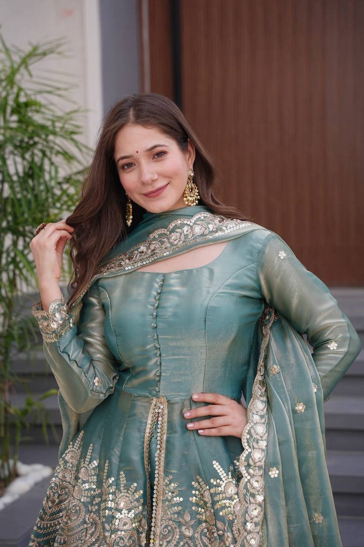 Heavy Two Tone Fendy Satin Silk Party Wear Sharara Set