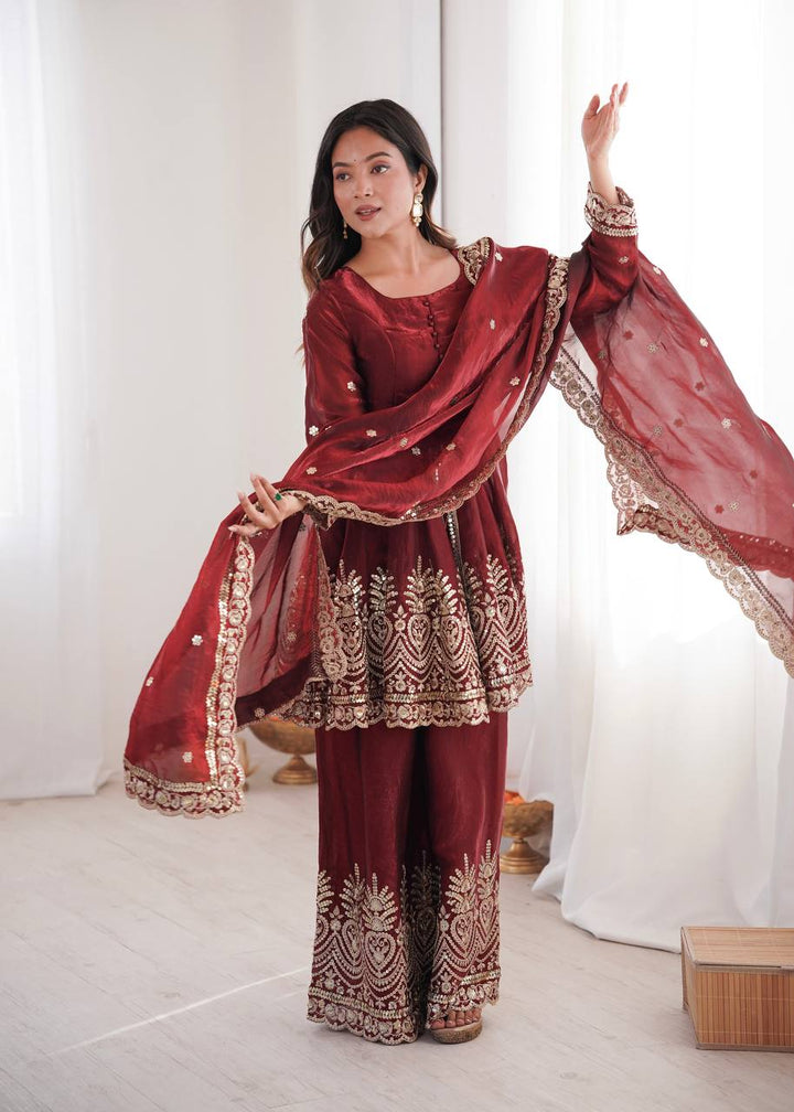 Two Tone shiny Fendy Satin Silk Party Wear Sharara Set