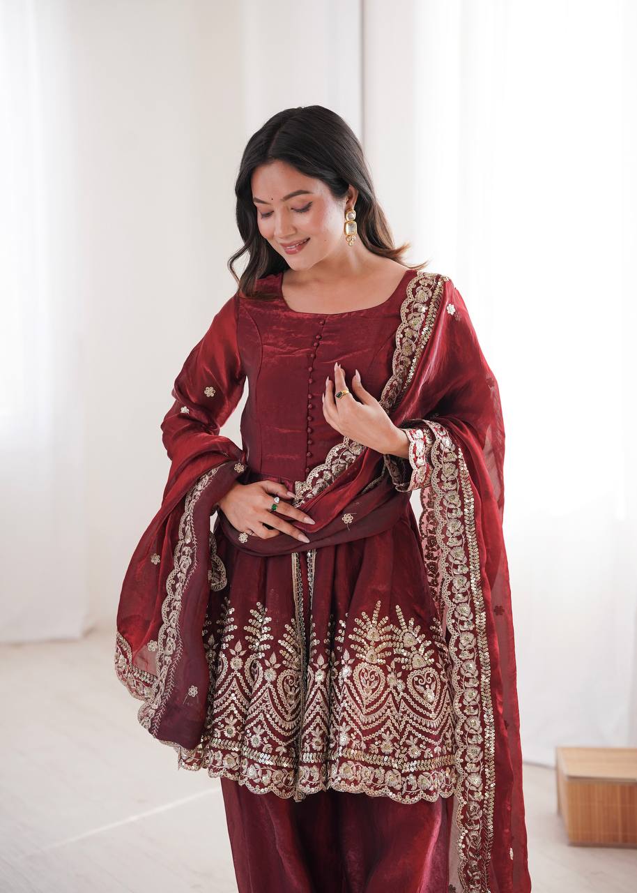 Two Tone shiny Fendy Satin Silk Party Wear Sharara Set