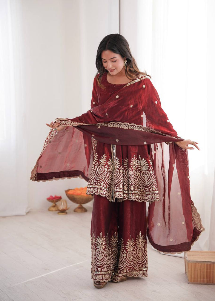 Two Tone shiny Fendy Satin Silk Party Wear Sharara Set