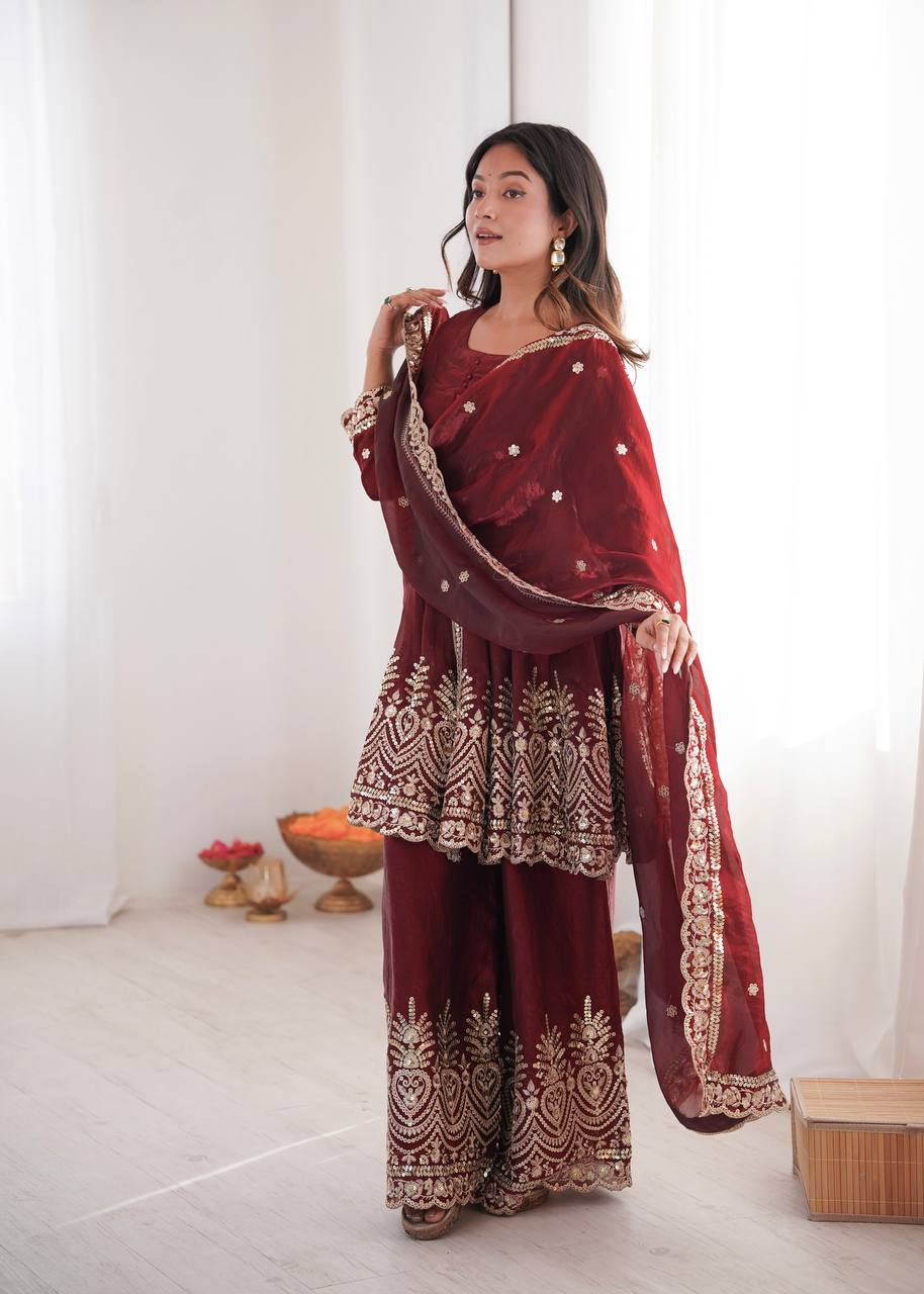 Two Tone shiny Fendy Satin Silk Party Wear Sharara Set