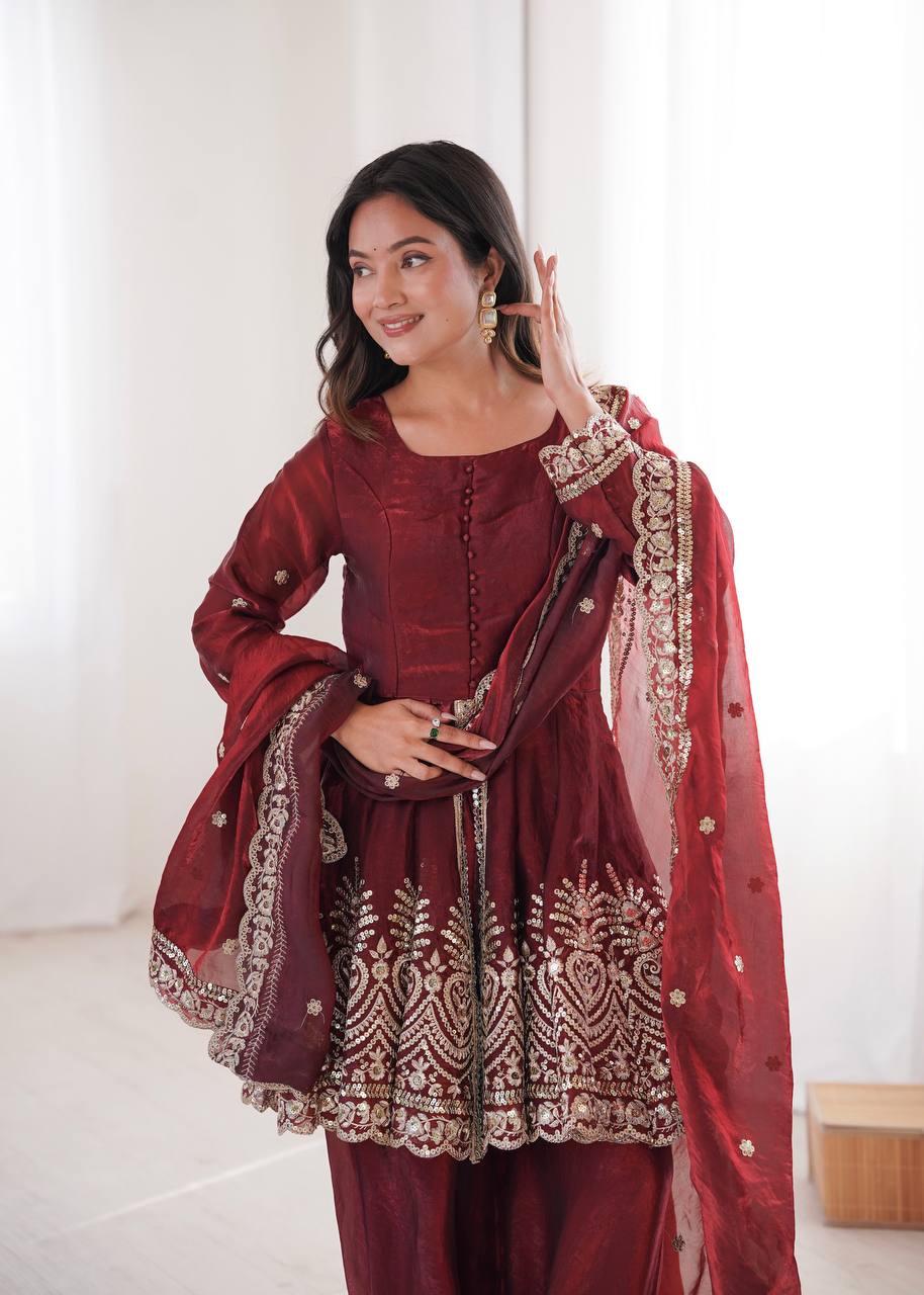 Two Tone shiny Fendy Satin Silk Party Wear Sharara Set
