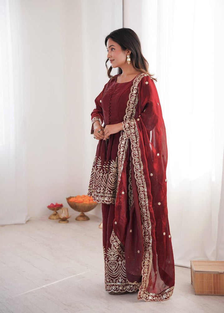 Two Tone shiny Fendy Satin Silk Party Wear Sharara Set