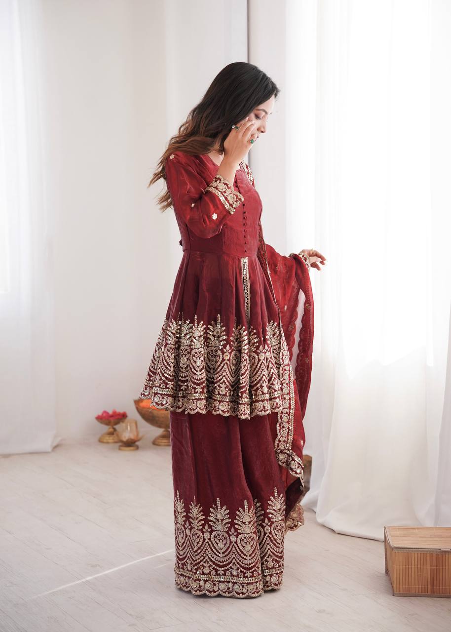 Two Tone shiny Fendy Satin Silk Party Wear Sharara Set