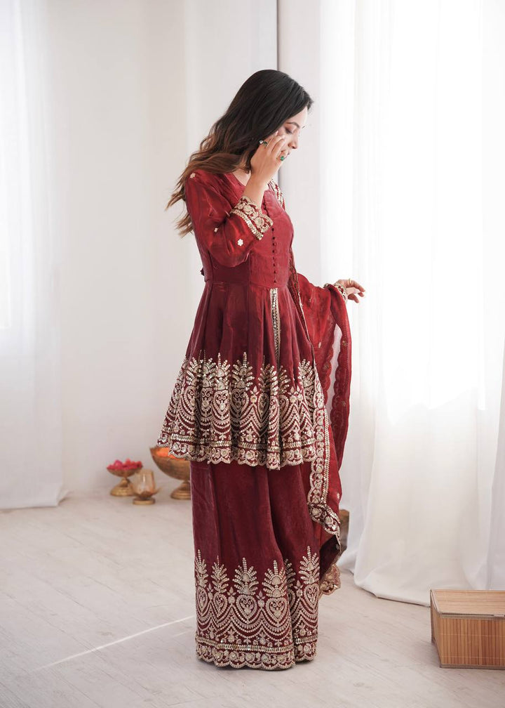 Two Tone shiny Fendy Satin Silk Party Wear Sharara Set