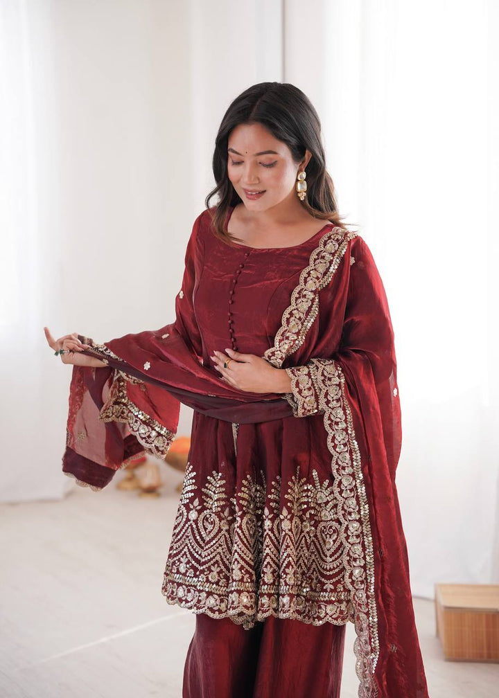 Two Tone shiny Fendy Satin Silk Party Wear Sharara Set