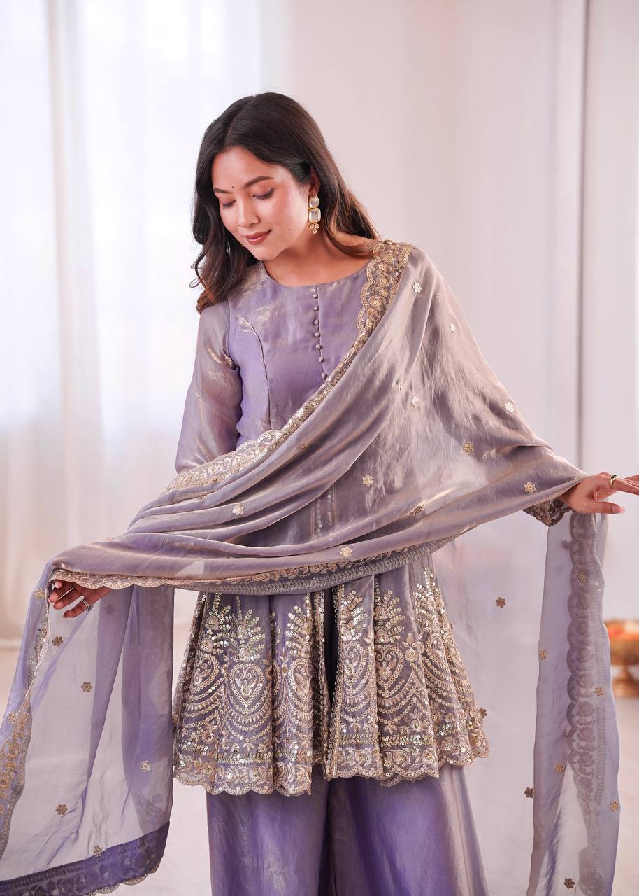 Heavy Two Tone shiny Fendy Satin Silk Party Wear Sharara Set
