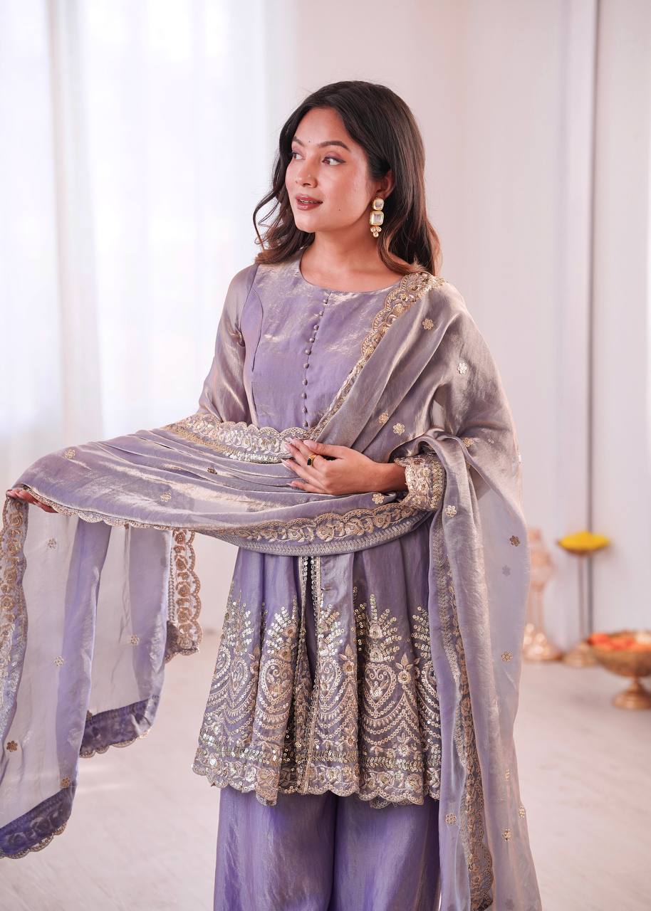 Heavy Two Tone shiny Fendy Satin Silk Party Wear Sharara Set