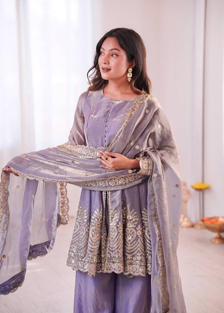 Heavy Two Tone shiny Fendy Satin Silk Party Wear Sharara Set