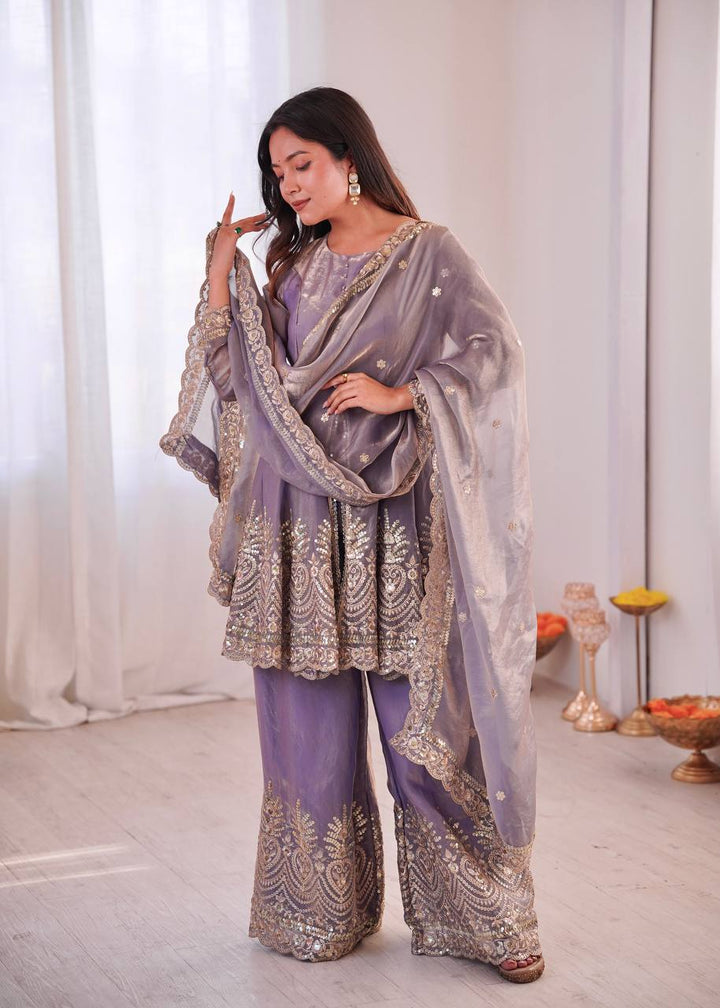 Heavy Two Tone shiny Fendy Satin Silk Party Wear Sharara Set