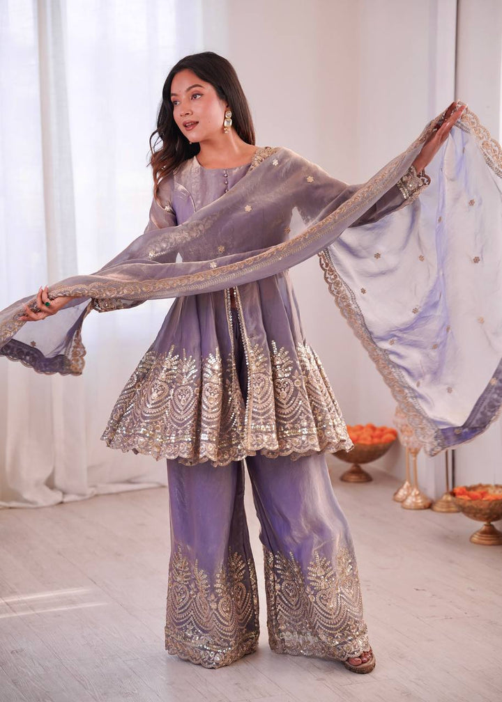 Heavy Two Tone shiny Fendy Satin Silk Party Wear Sharara Set