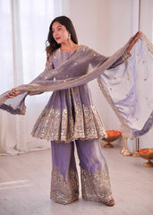 Heavy Two Tone shiny Fendy Satin Silk Party Wear Sharara Set