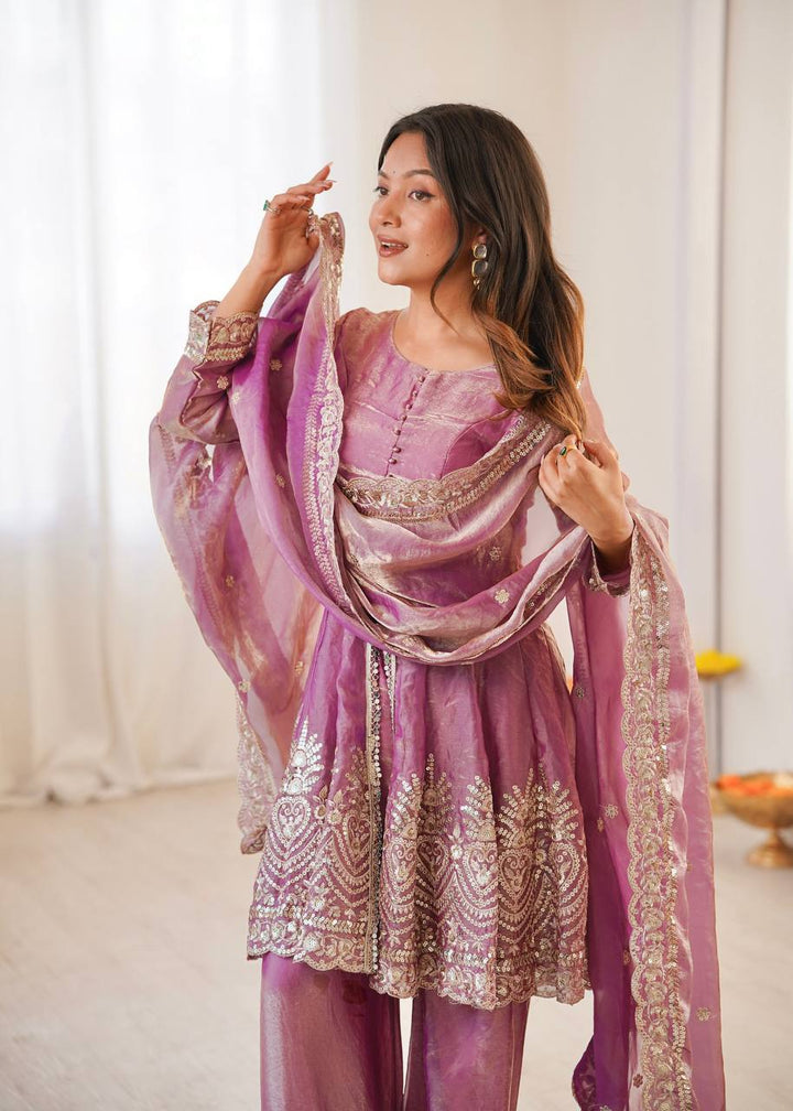 Heavy Two Tone shiny Pink Fendy Satin Silk Party Wear Sharara Set