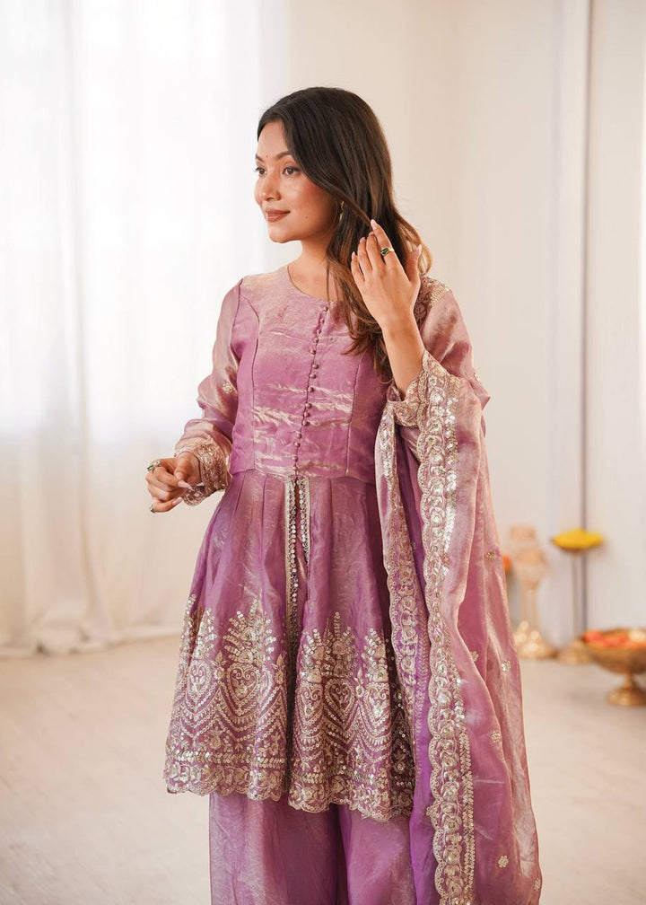 Heavy Two Tone shiny Pink Fendy Satin Silk Party Wear Sharara Set