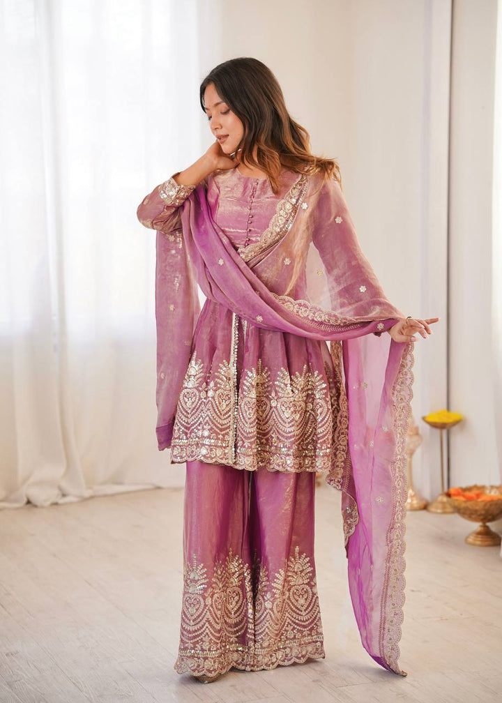 Heavy Two Tone shiny Pink Fendy Satin Silk Party Wear Sharara Set