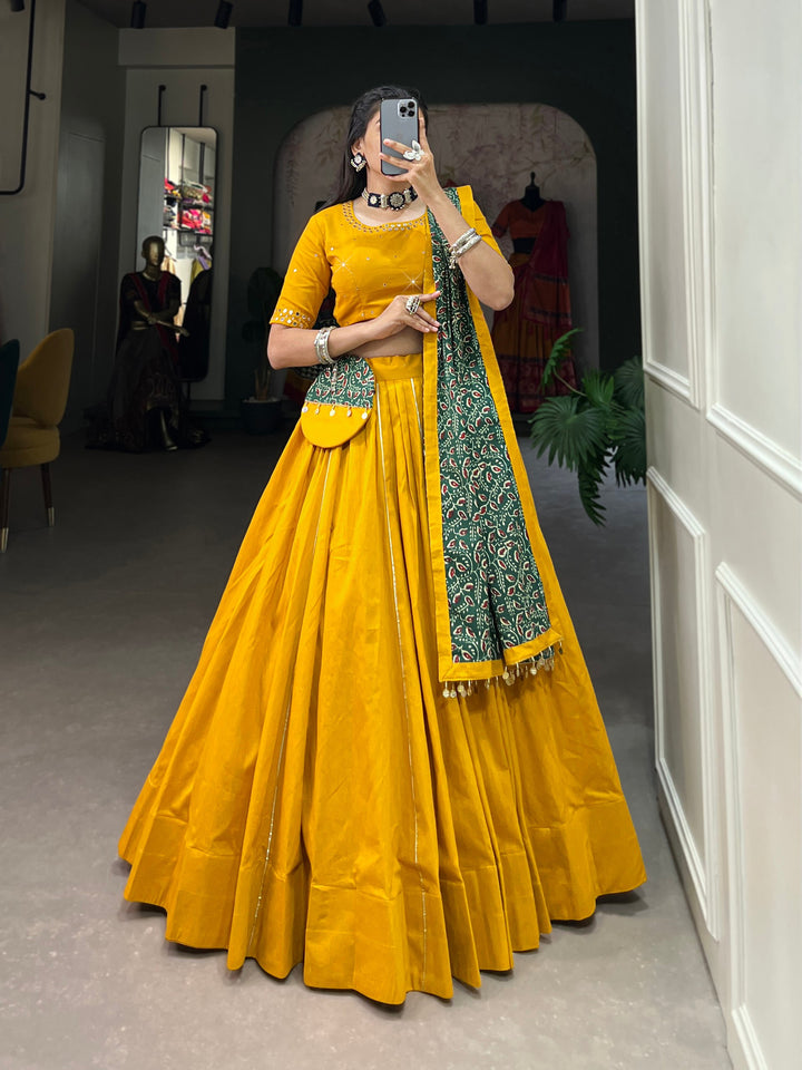 beautifull Mustured Color printed pure cotton lehenga choli