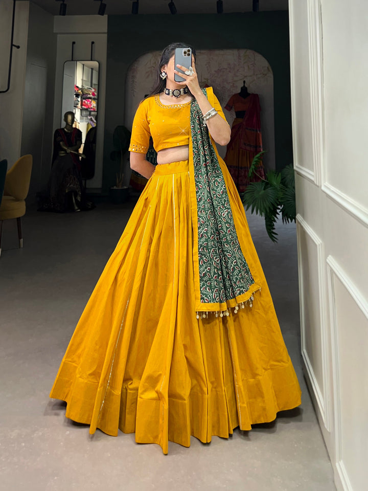 beautifull Mustured Color printed pure cotton lehenga choli