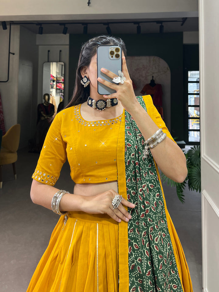 beautifull Mustured Color printed pure cotton lehenga choli