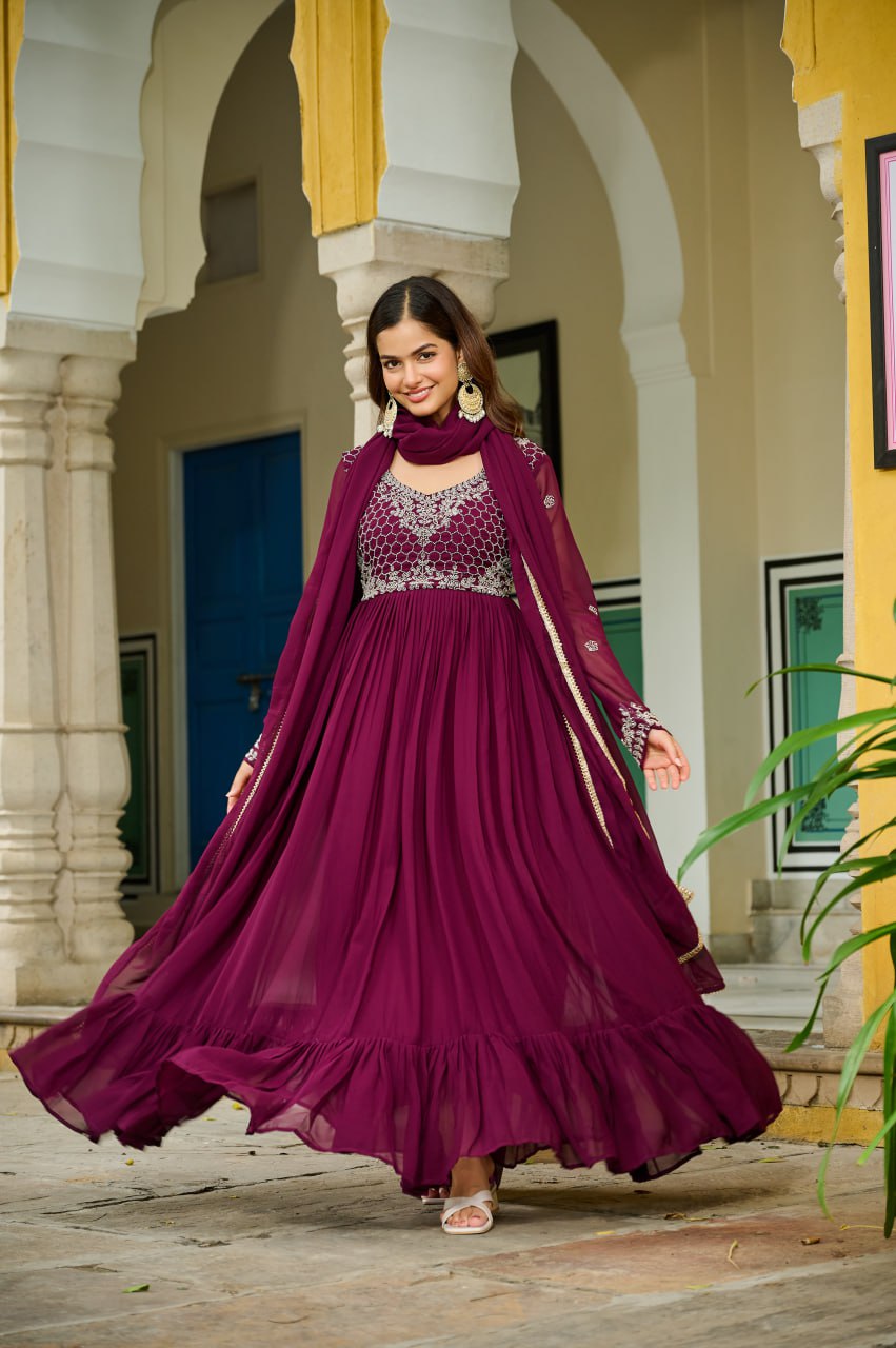 Wine Colour Designer Premium Anarkali Gown
