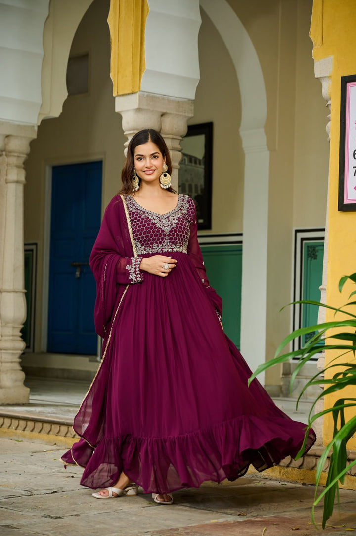 Wine Colour Designer Premium Anarkali Gown