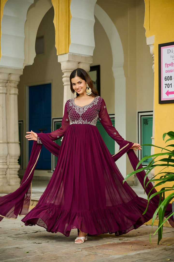 Wine Colour Designer Premium Anarkali Gown