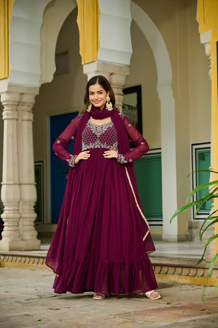 Wine Colour Designer Premium Anarkali Gown