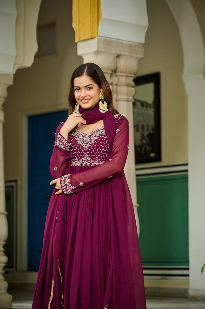 Wine Colour Designer Premium Anarkali Gown