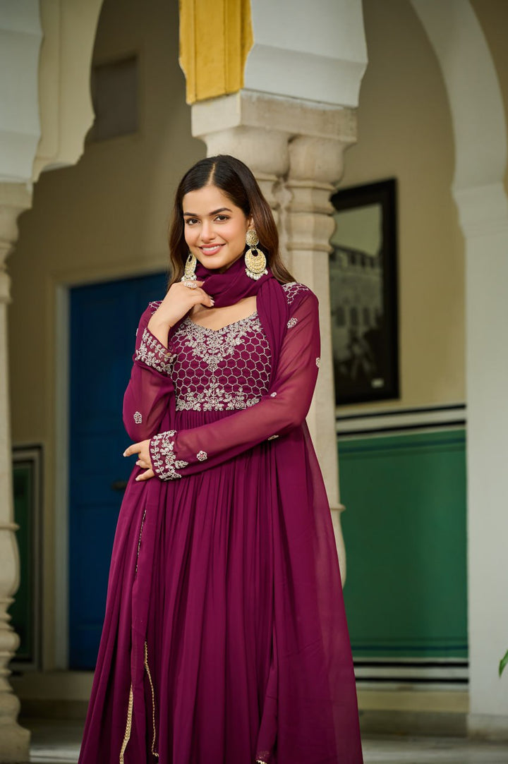 Wine Colour Designer Premium Anarkali Gown