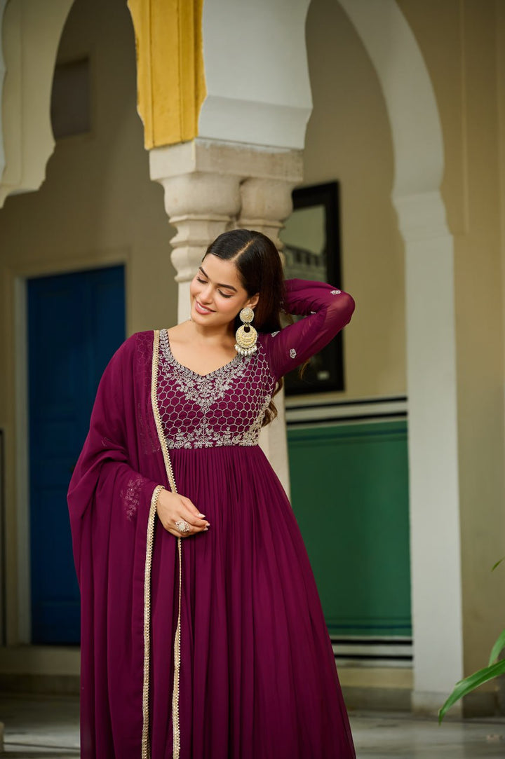 Wine Colour Designer Premium Anarkali Gown