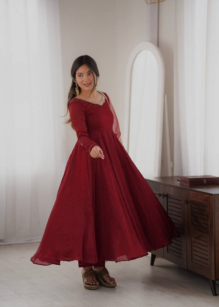 Maroon Doremon Crush With Real Mirror work Gown