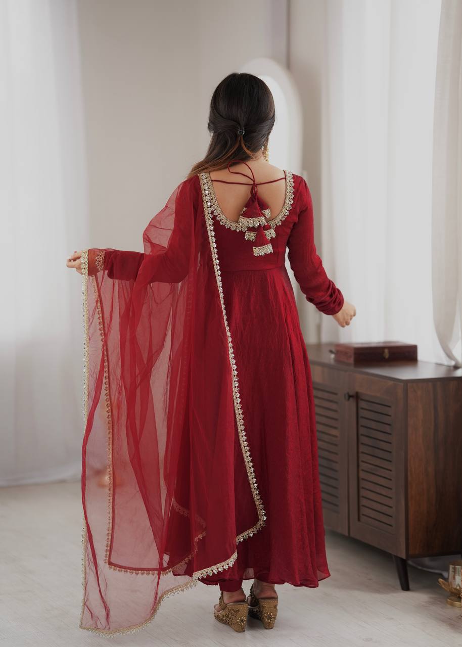 Maroon Doremon Crush With Real Mirror work Gown