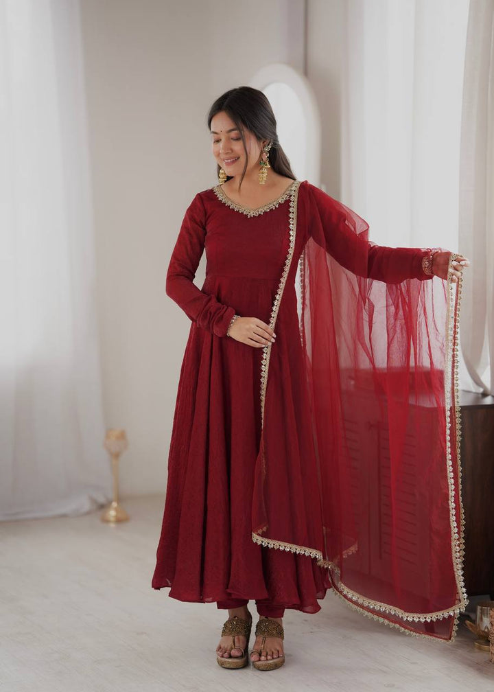 Maroon Doremon Crush With Real Mirror work Gown