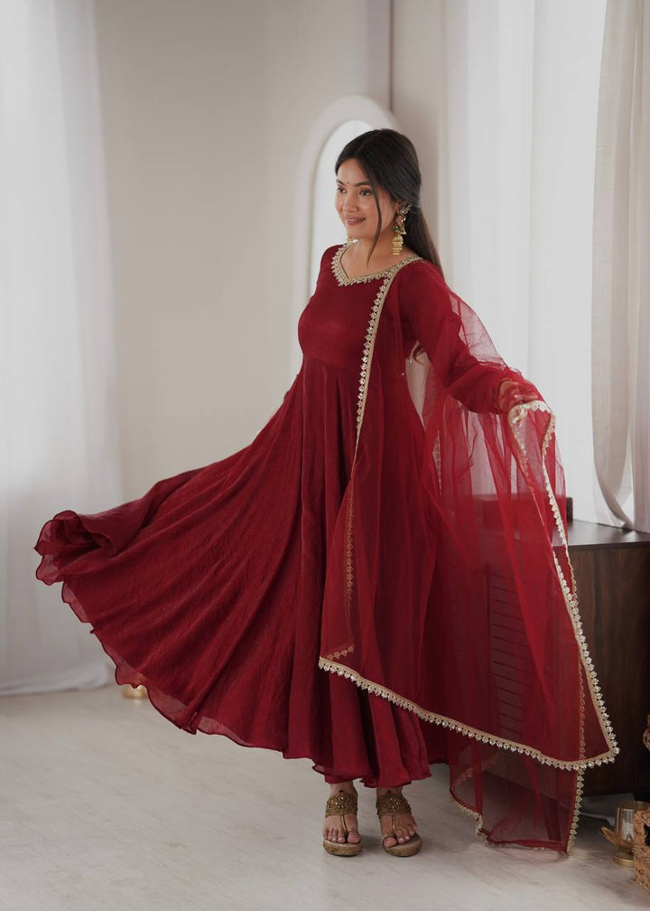 Maroon Doremon Crush With Real Mirror work Gown